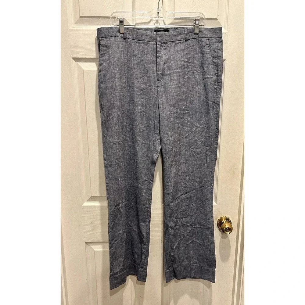 Banana Republic Logan Fit‎ Linen Cotton Blend Straight Leg Pants Blue Womens 14